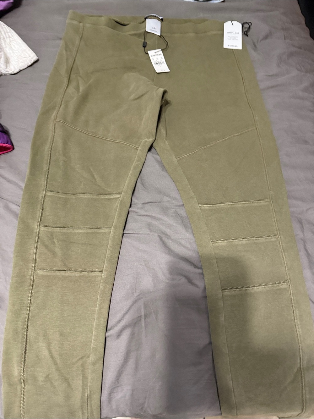 Olive Green Women's Stretch Moto Skinny Leggings Express NWT